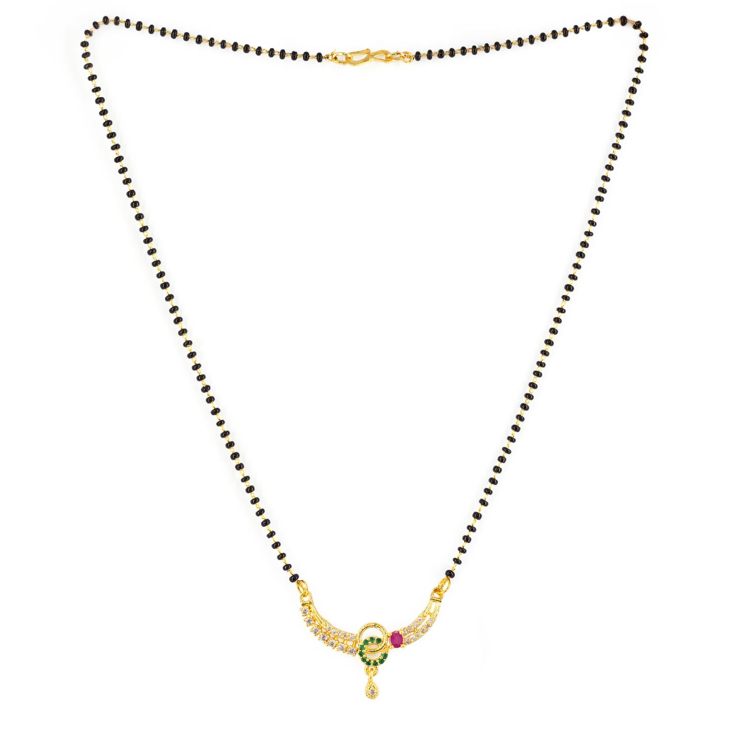 Gold Plated Red & Green AD Mangalsutra For Women