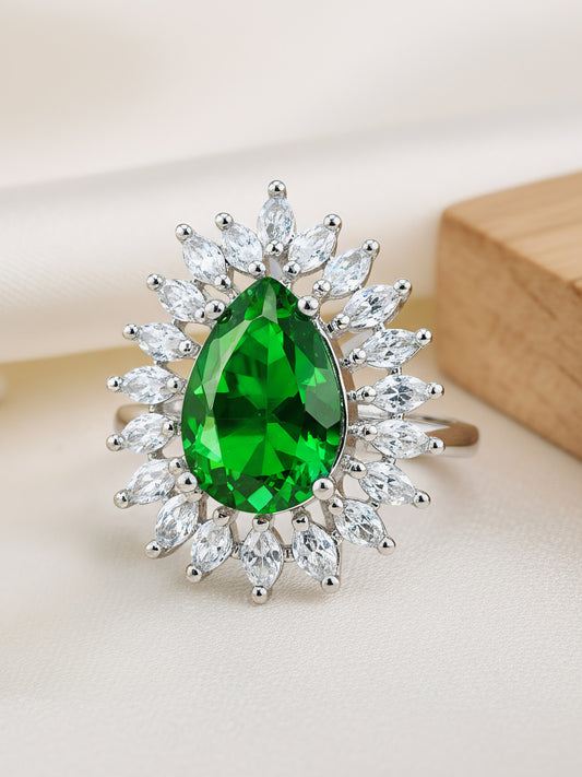 Silver Plated Green AD Adjustable Ring for Women