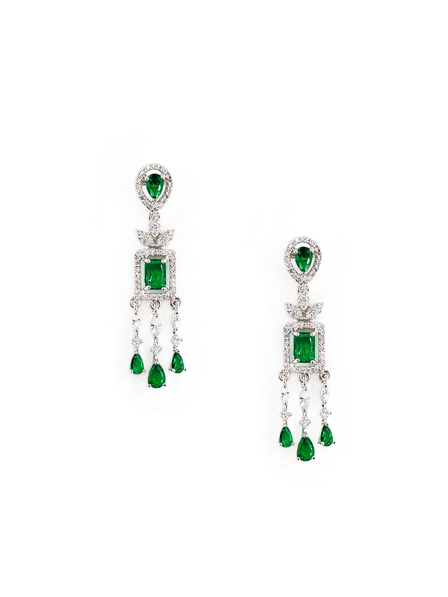 Silver Plated Green AD Studded Jewellery Set