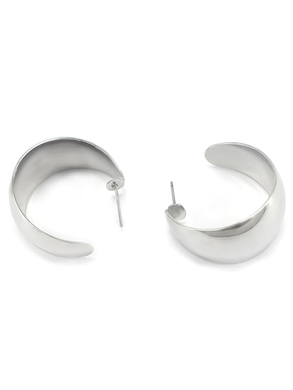 Silver Plated Contemporary Half Hoop Earrings