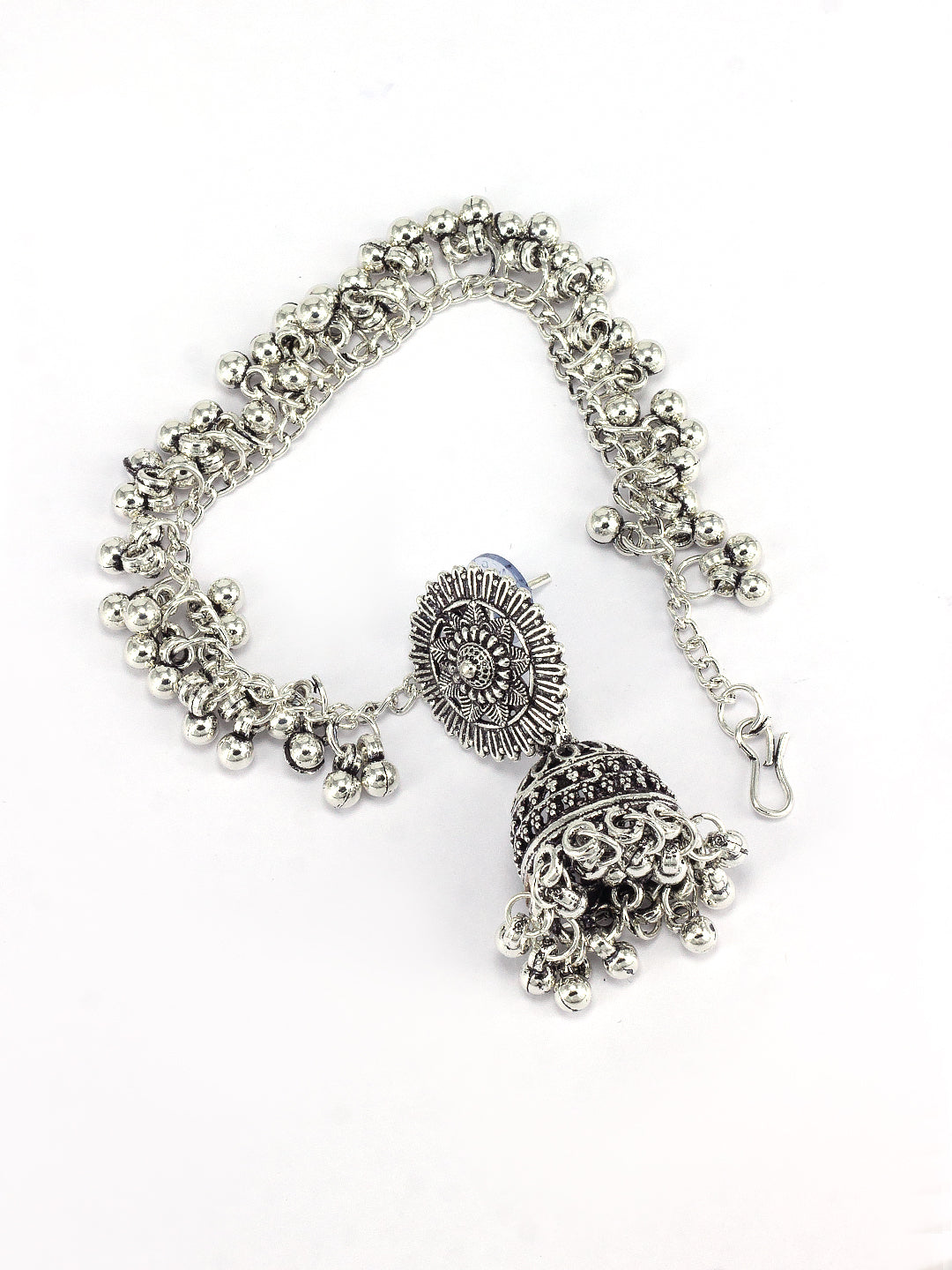 Oxidized Chain Beads Drop Jhumka Earrings