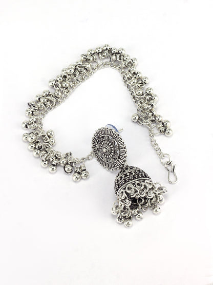 Oxidized Chain Beads Drop Jhumka Earrings