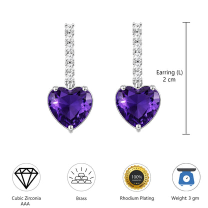 Silver Plated Purple Heart AD Drop Earrings for Women