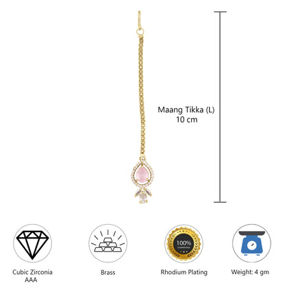 Gold Plated Pink AD Maang Tikka for Women