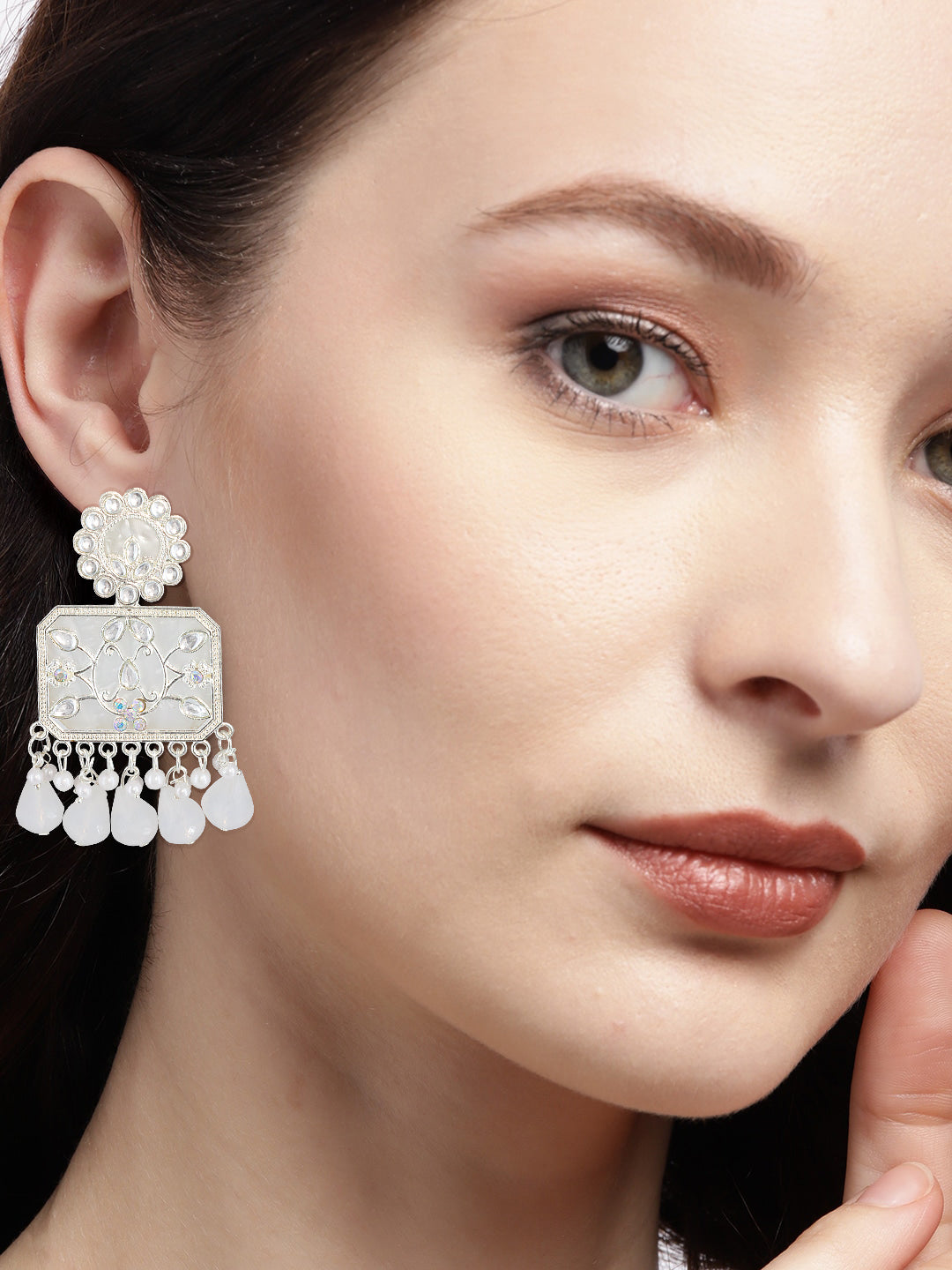 Floral Marble Finish Drop Earrings