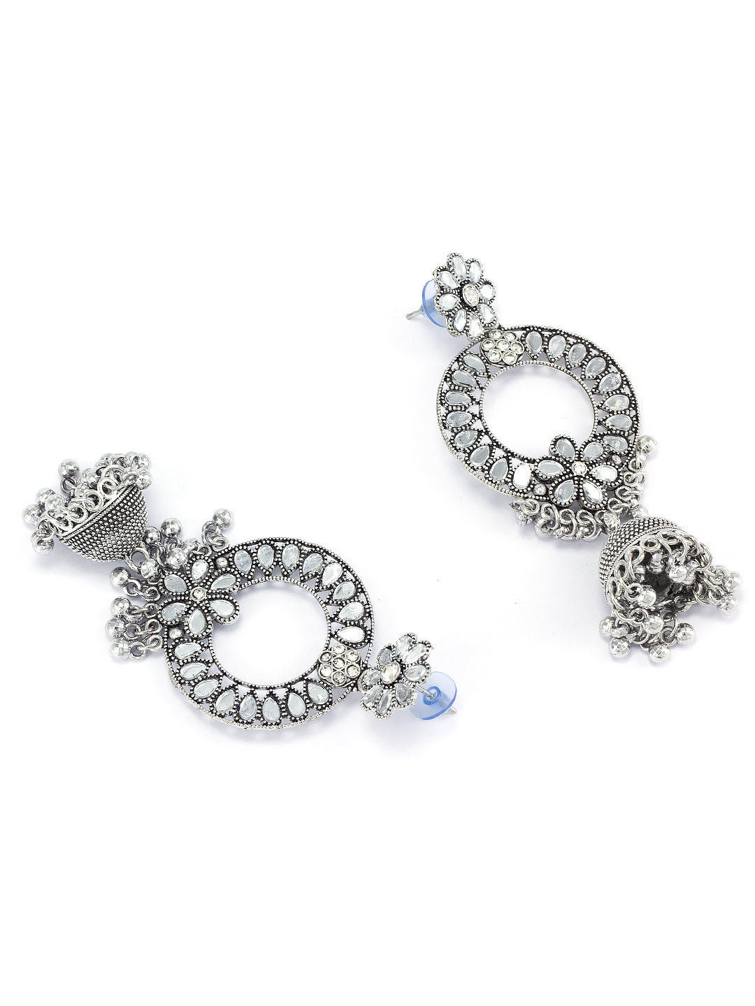 Pack of 2 Silver Oxidised Chandbali Jhumka Earrings