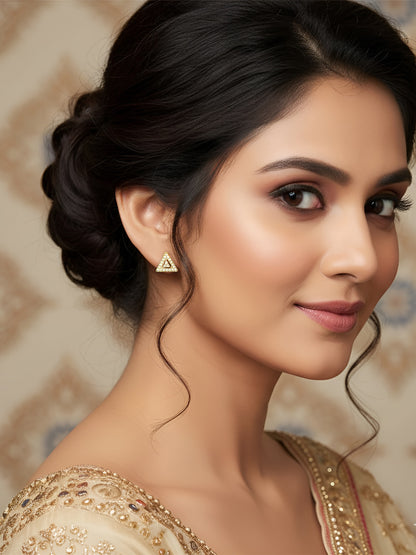 Gold Plated American Diamond Triangular Stud Earrings for women