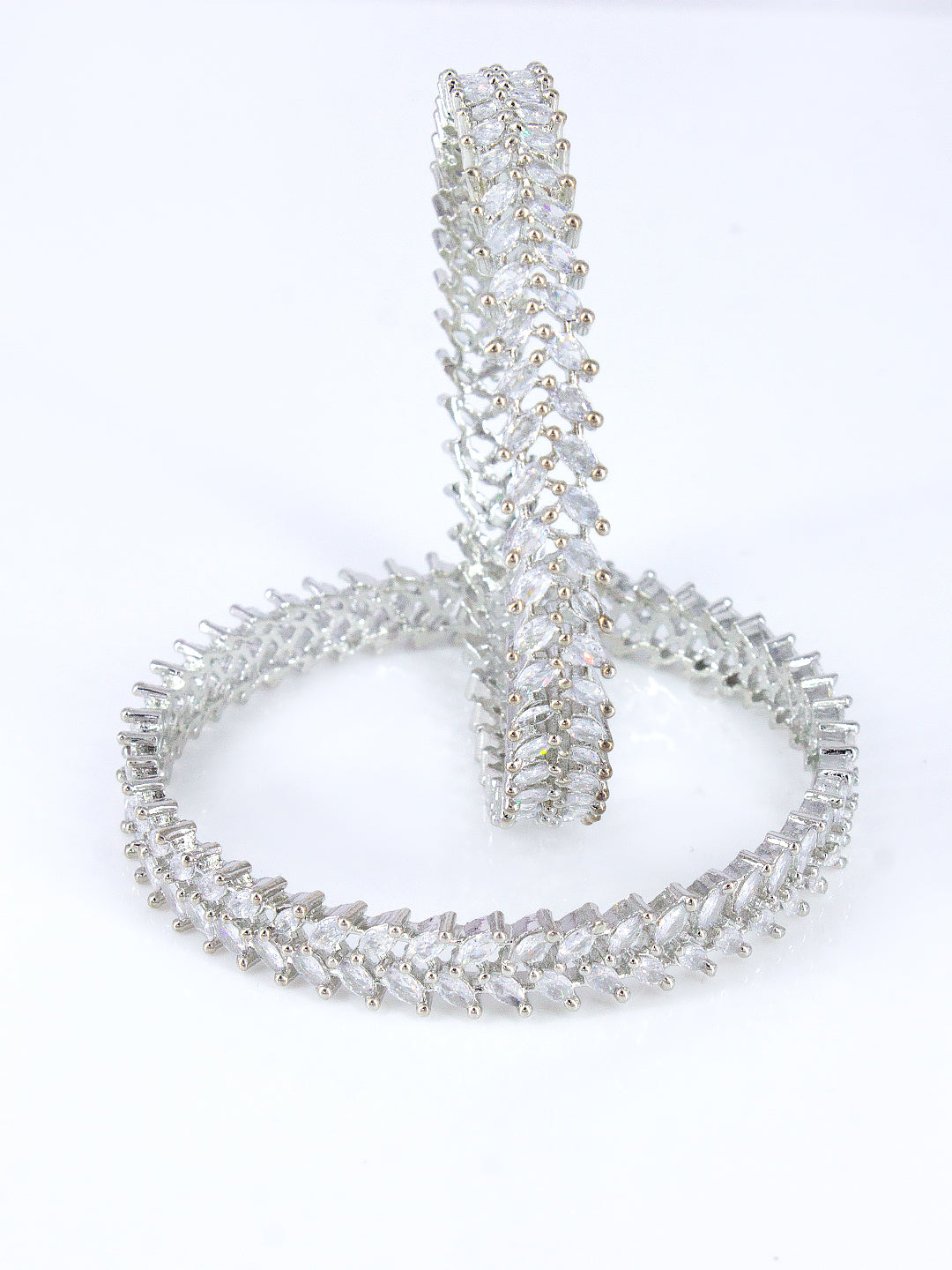 PRIVIU AD Bangles for Women Rhodium Plated American Diamond Traditional Jewellery Bangles Set