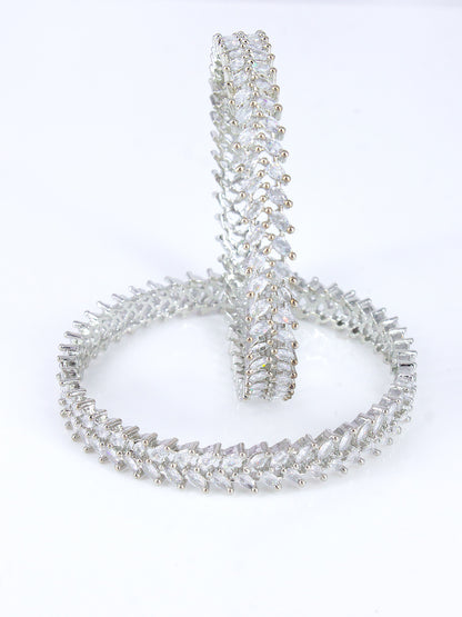 PRIVIU AD Bangles for Women Rhodium Plated American Diamond Traditional Jewellery Bangles Set