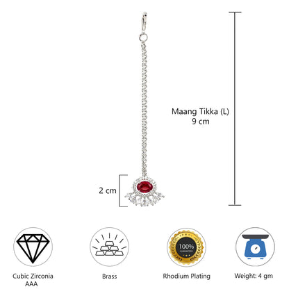 Silver Plated Red AD Maang Tikka for Women