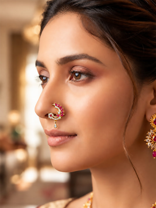 Gold Plated American Dimaond Drop Nose Ring