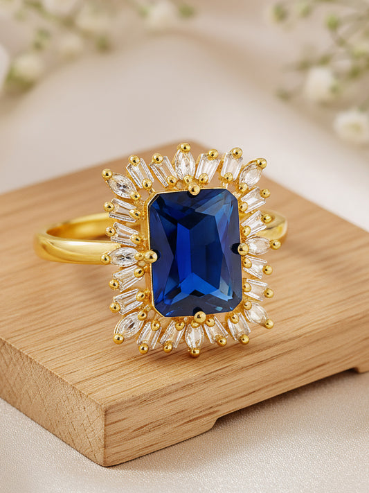 Gold Plated Blue AD Adjustable Ring for Women