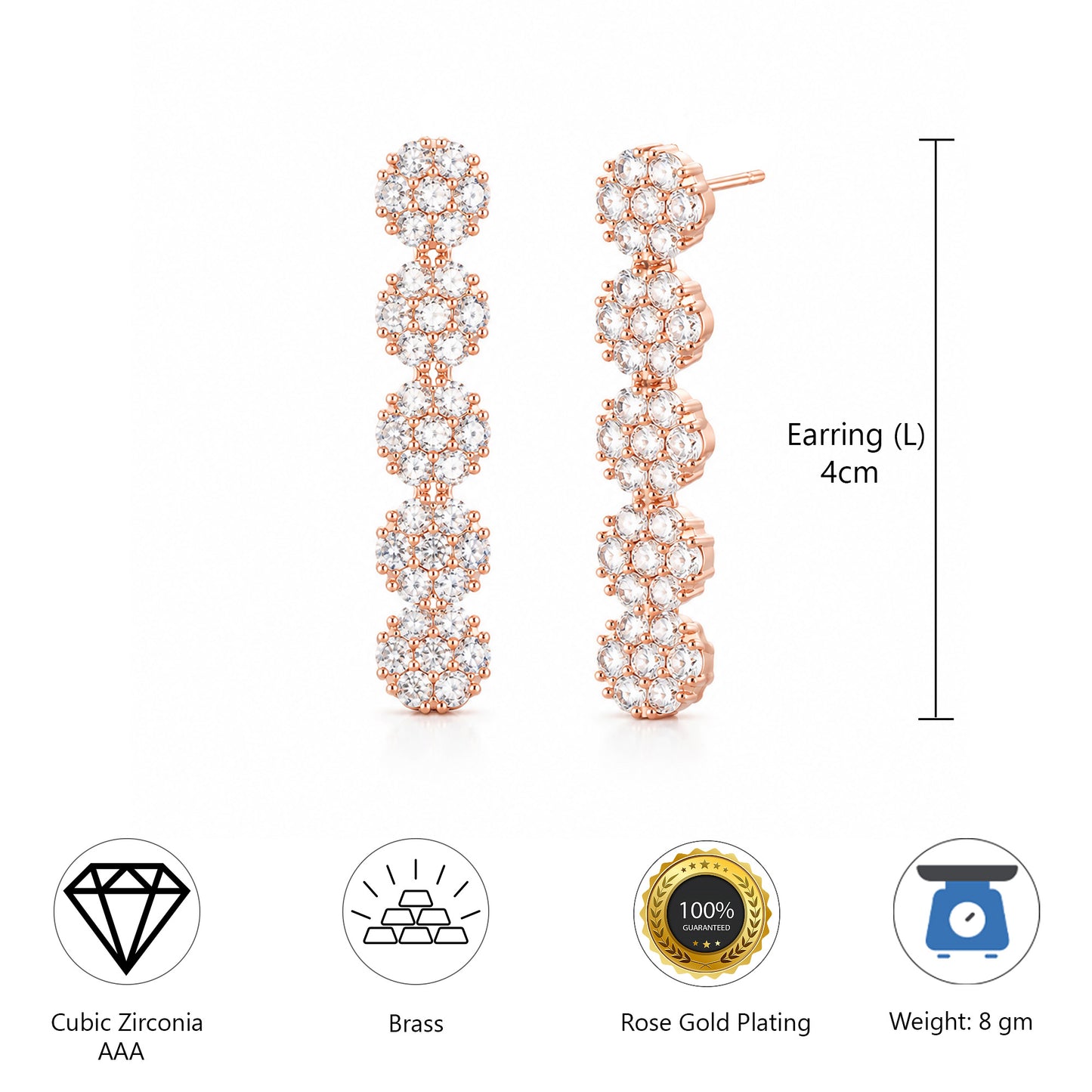 Rose Gold Plated AD Floral Drop Earrings for Women