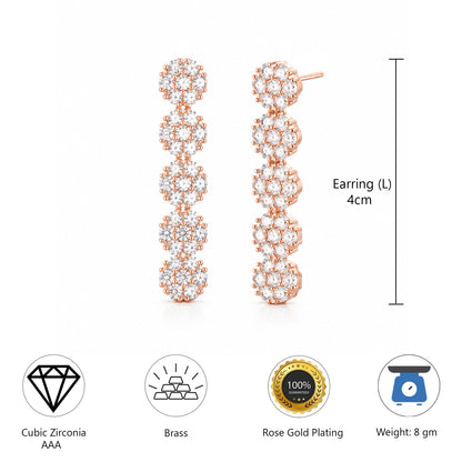 Rose Gold Plated AD Floral Drop Earrings for Women
