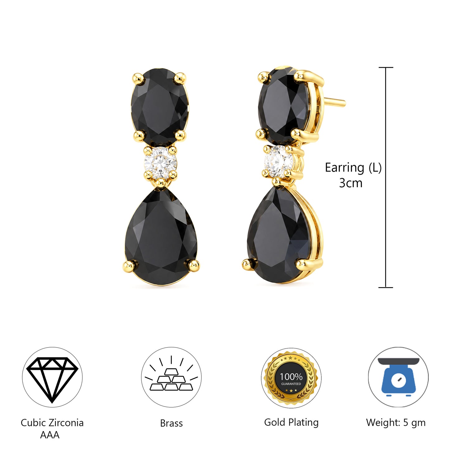 Gold Plated AD Teardrop Earrings for Women