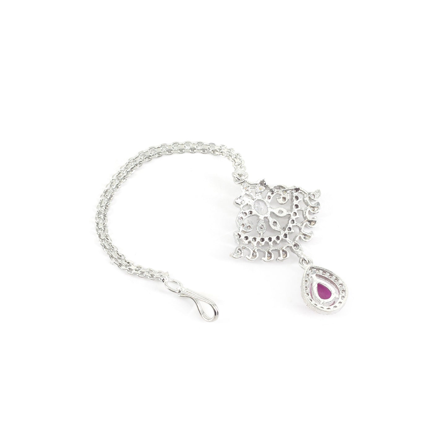 Silver Plated Red AD Maang Tikka for Women