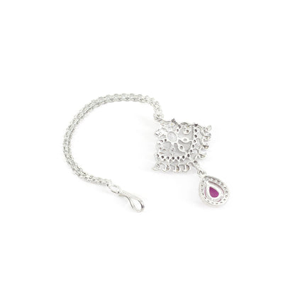 Silver Plated Red AD Maang Tikka for Women