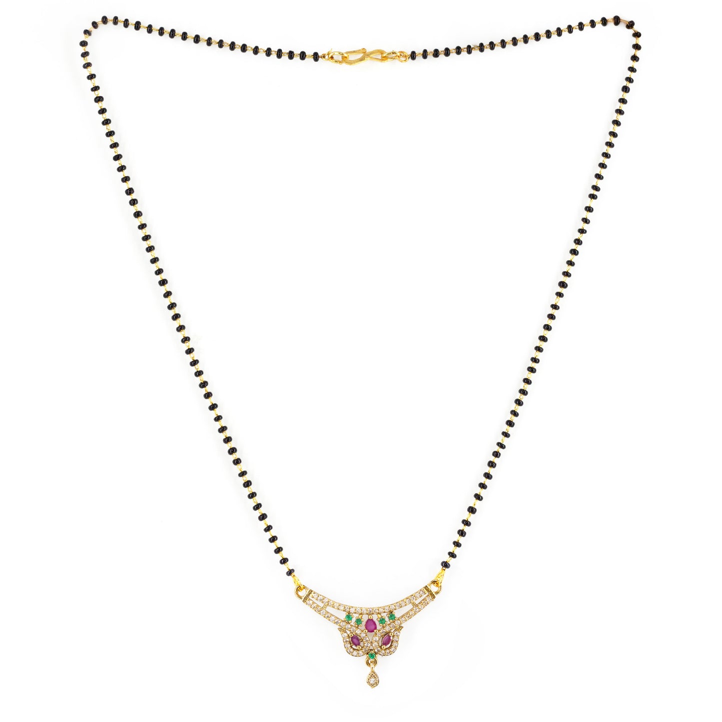 Gold Plated Red & Green AD Mangalsutra For Women