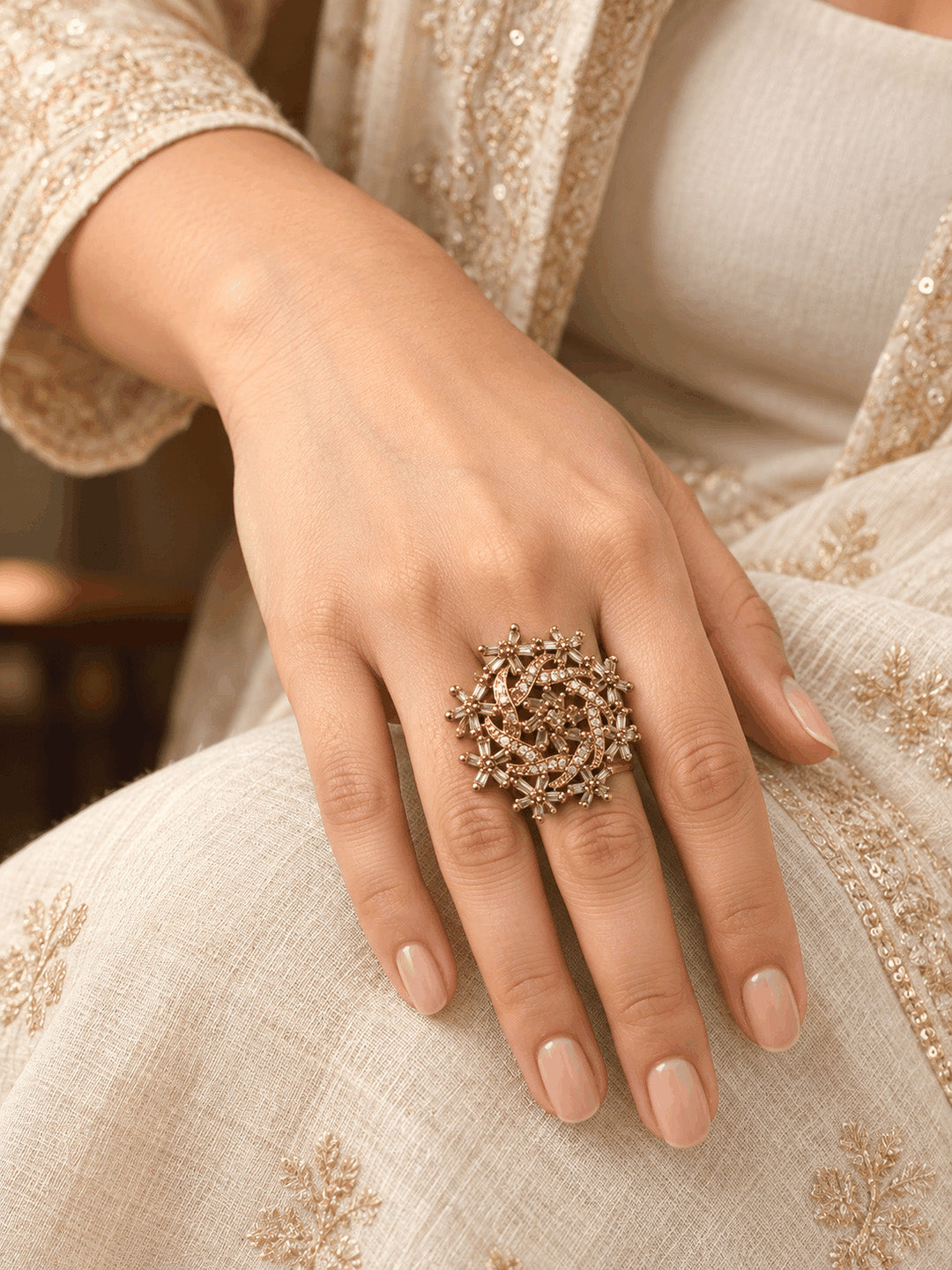 Antique Gold Plated AD Finger Ring for Women