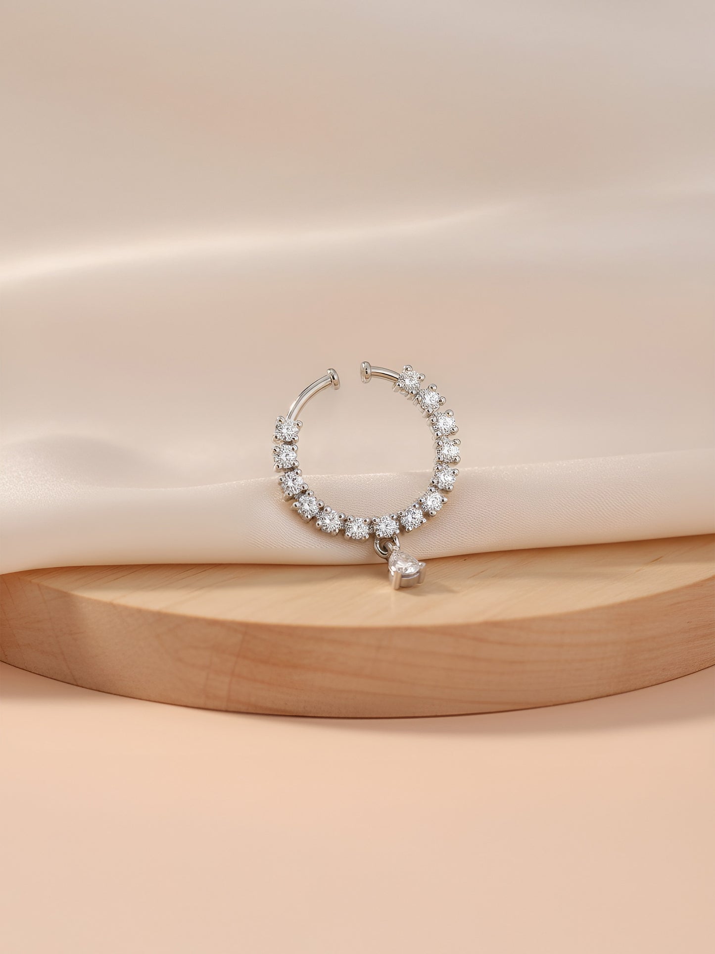 Silver Plated AD Bridal Non-piercing Drop Nose Ring