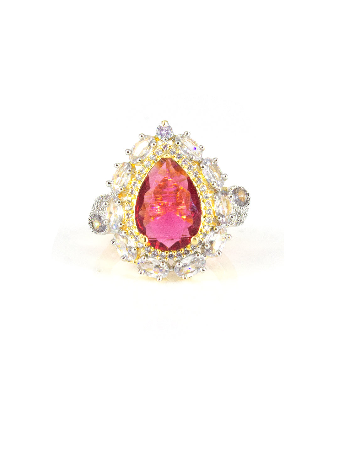 Gold Plated Red AD Adjustable Designer Ring For Women