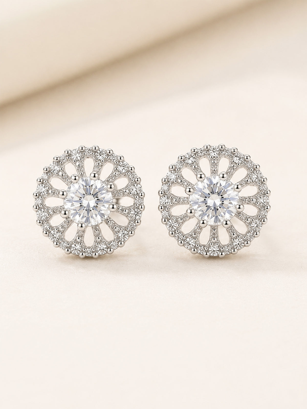 Rhodium Plated AD Stud Earrings for Women