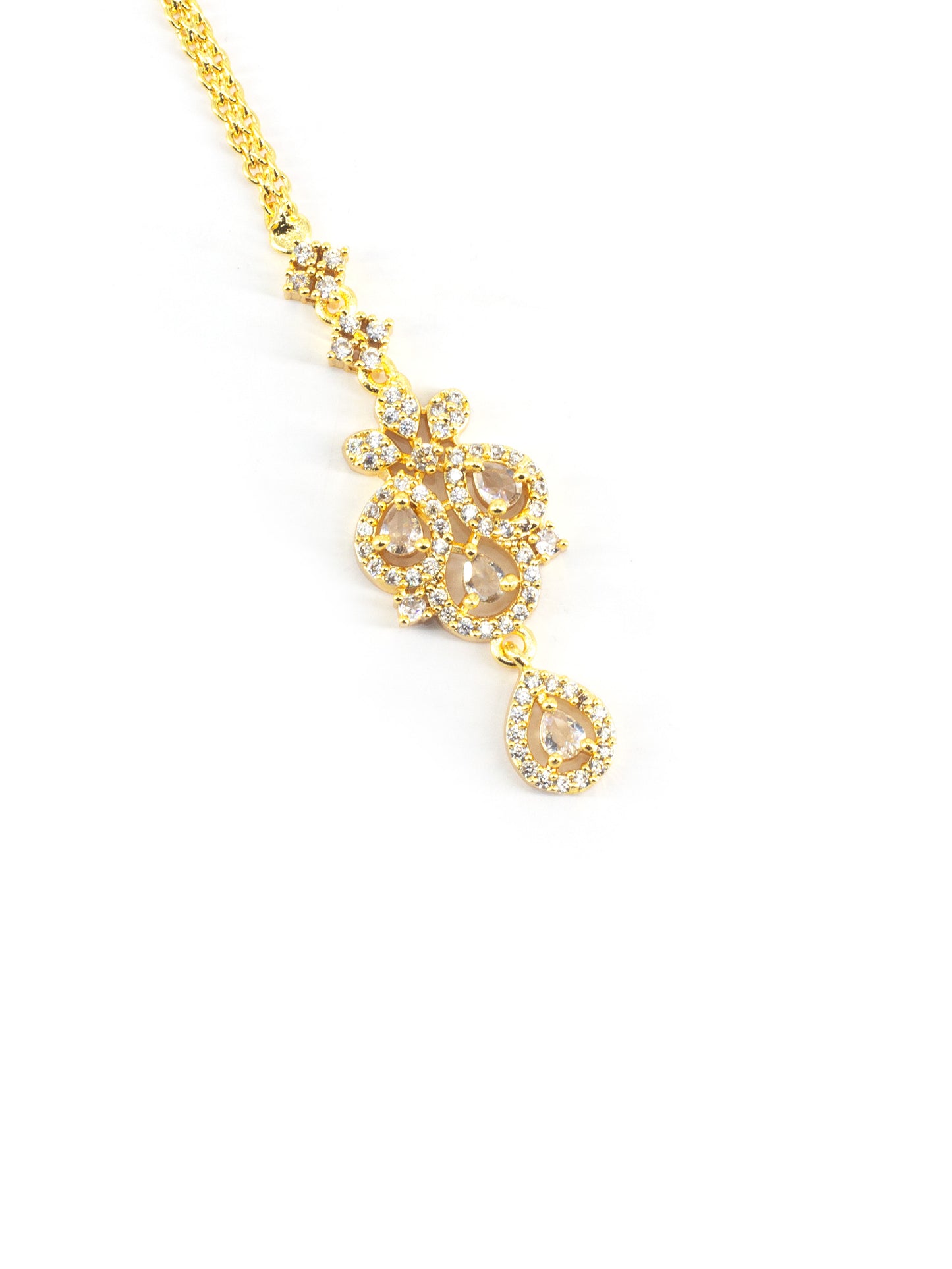 Gold Plated Drop AD Maang Tikka for Women