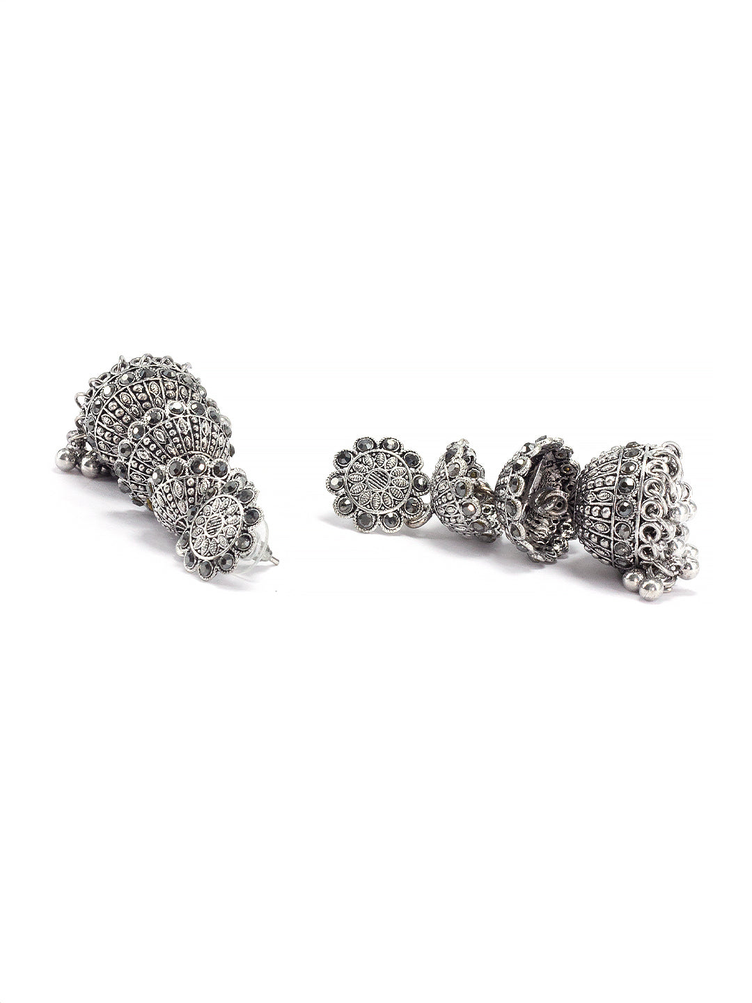 Oxidized Floral Multi Layered Jhumka Earrings