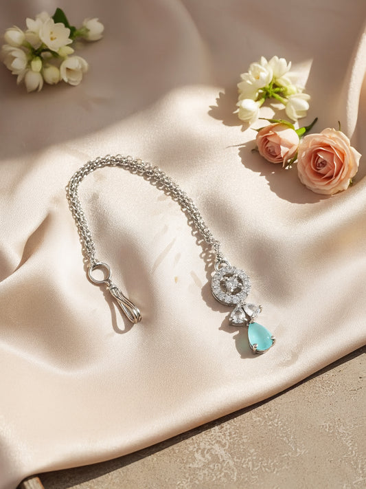 Silver Plated Mint Green AD Maang Tikka
