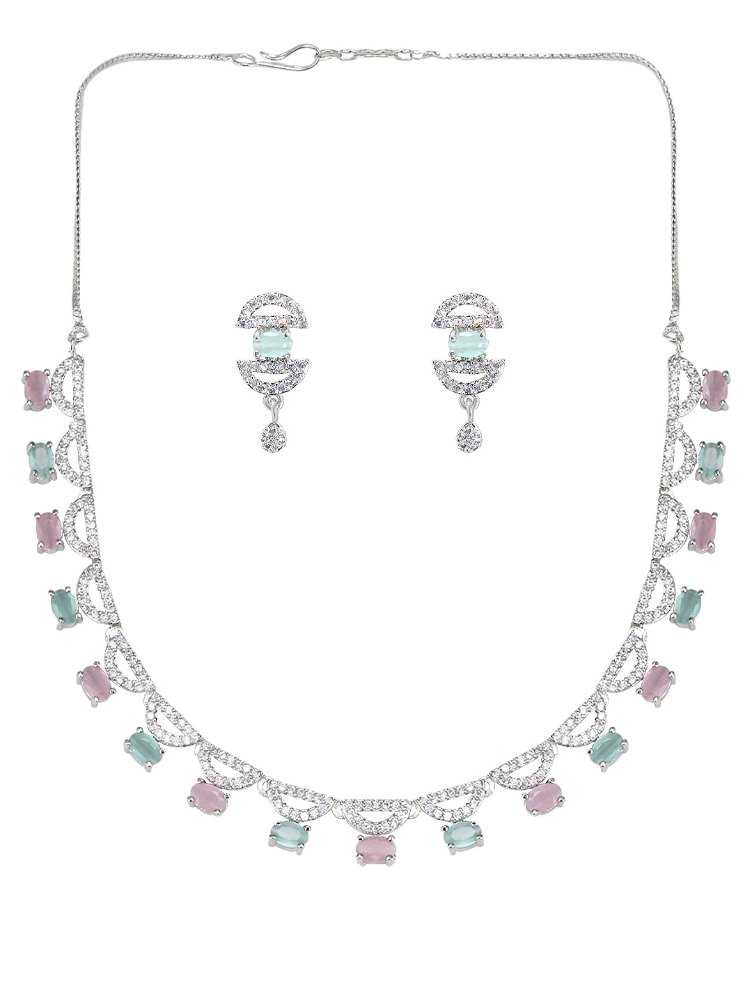 Pink & Mint Green AD Jewellery Set