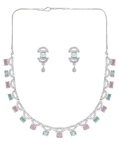 Pink & Mint Green AD Jewellery Set