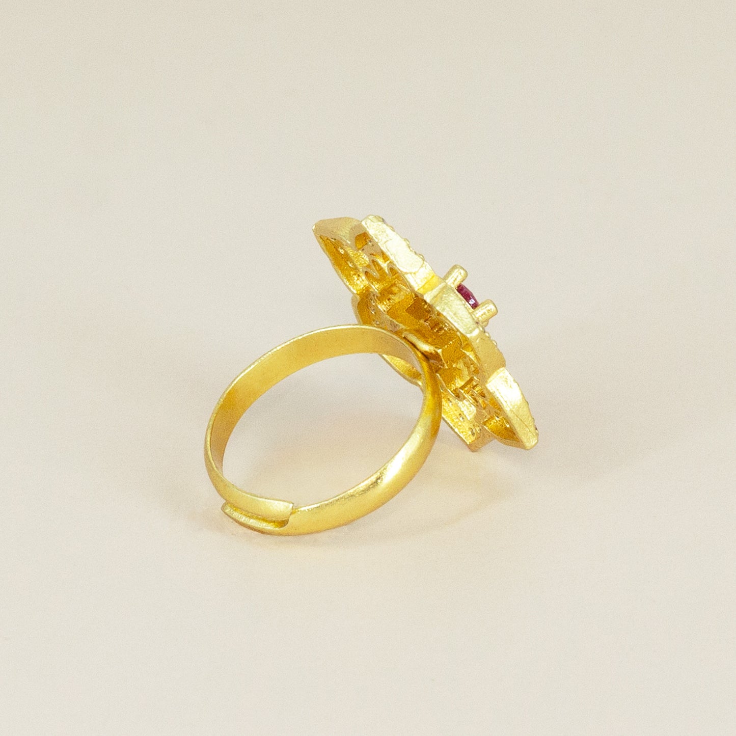 Gold Plated Anti Tarnish Red AD Finger Ring for Women