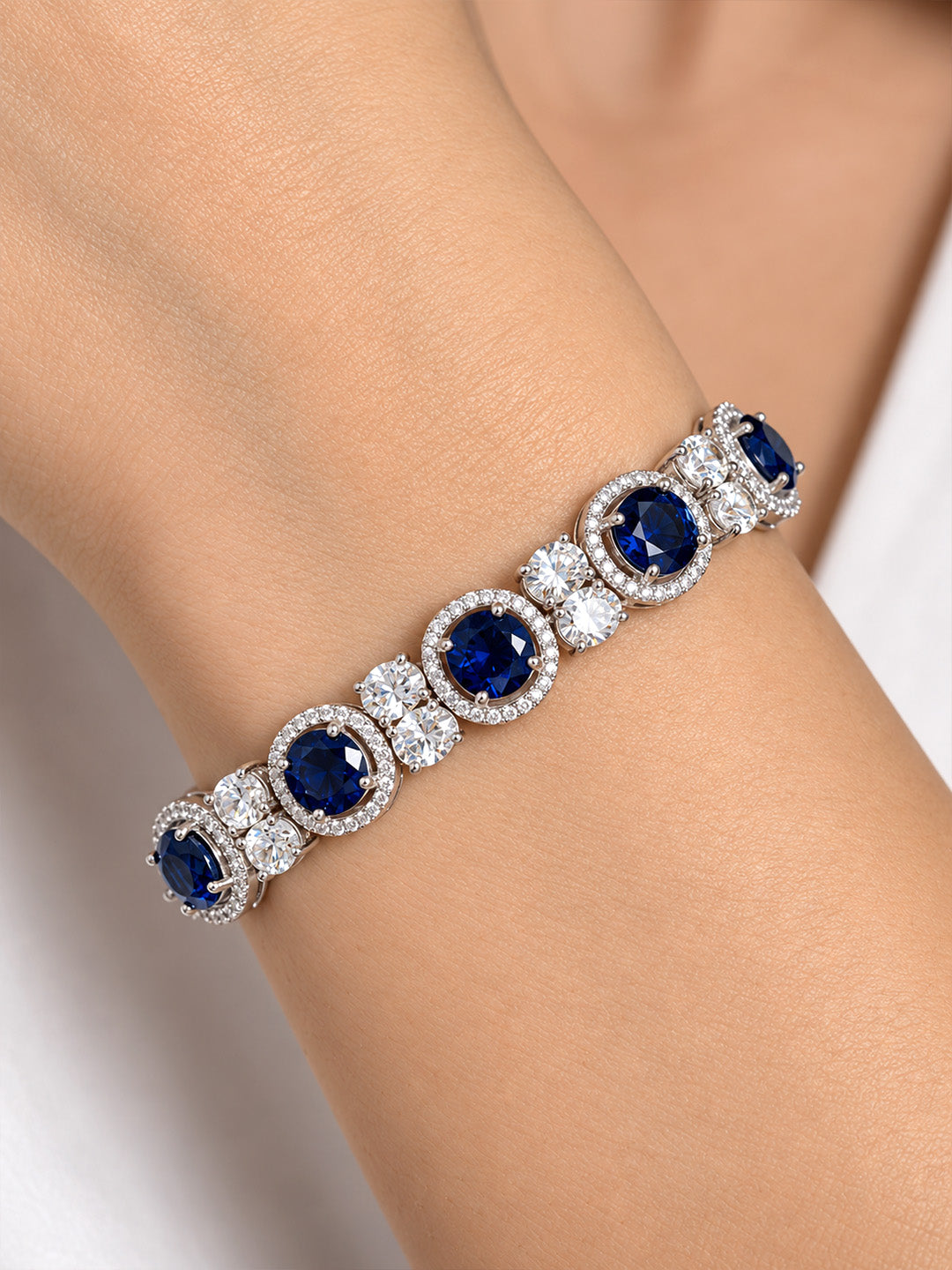 Silver Plated Blue AD Adjustable Bracelet for Women