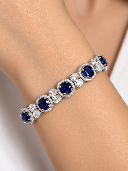 Silver Plated Blue AD Adjustable Bracelet for Women