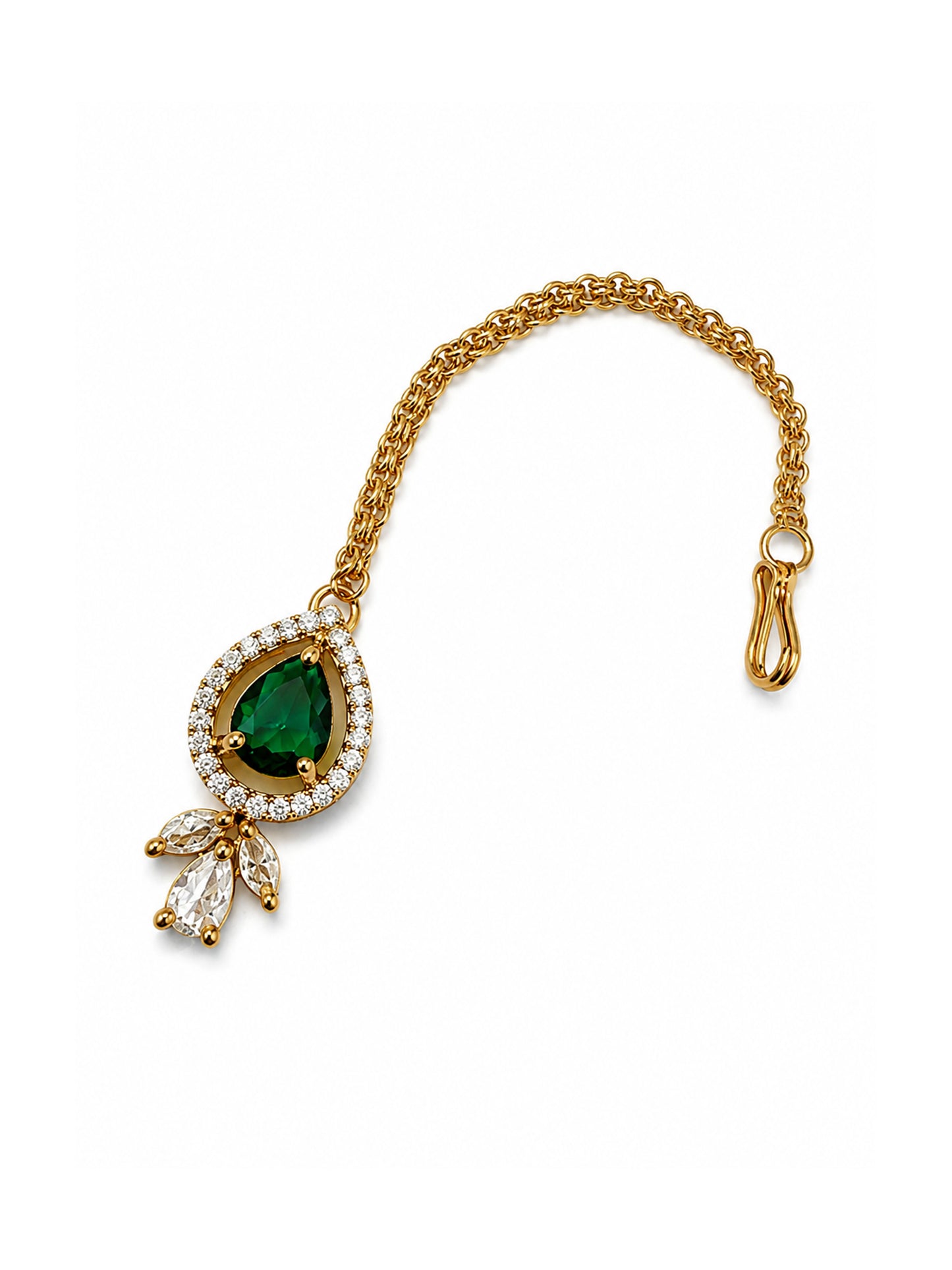 Antique Gold Plated Green AD Maang Tikka for Women