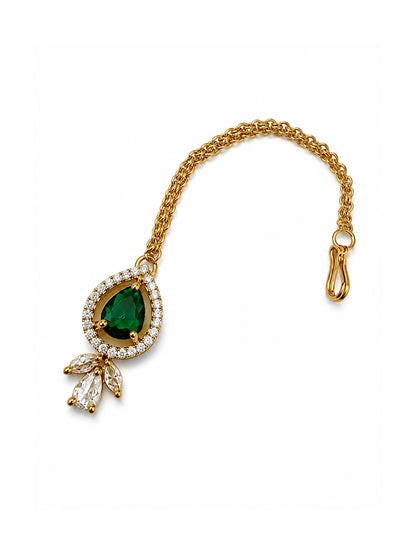 Antique Gold Plated Green AD Maang Tikka for Women