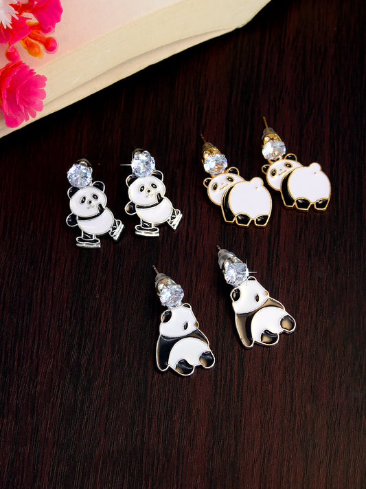 Set of 3 Cute Panda Earrings For Women and Girls