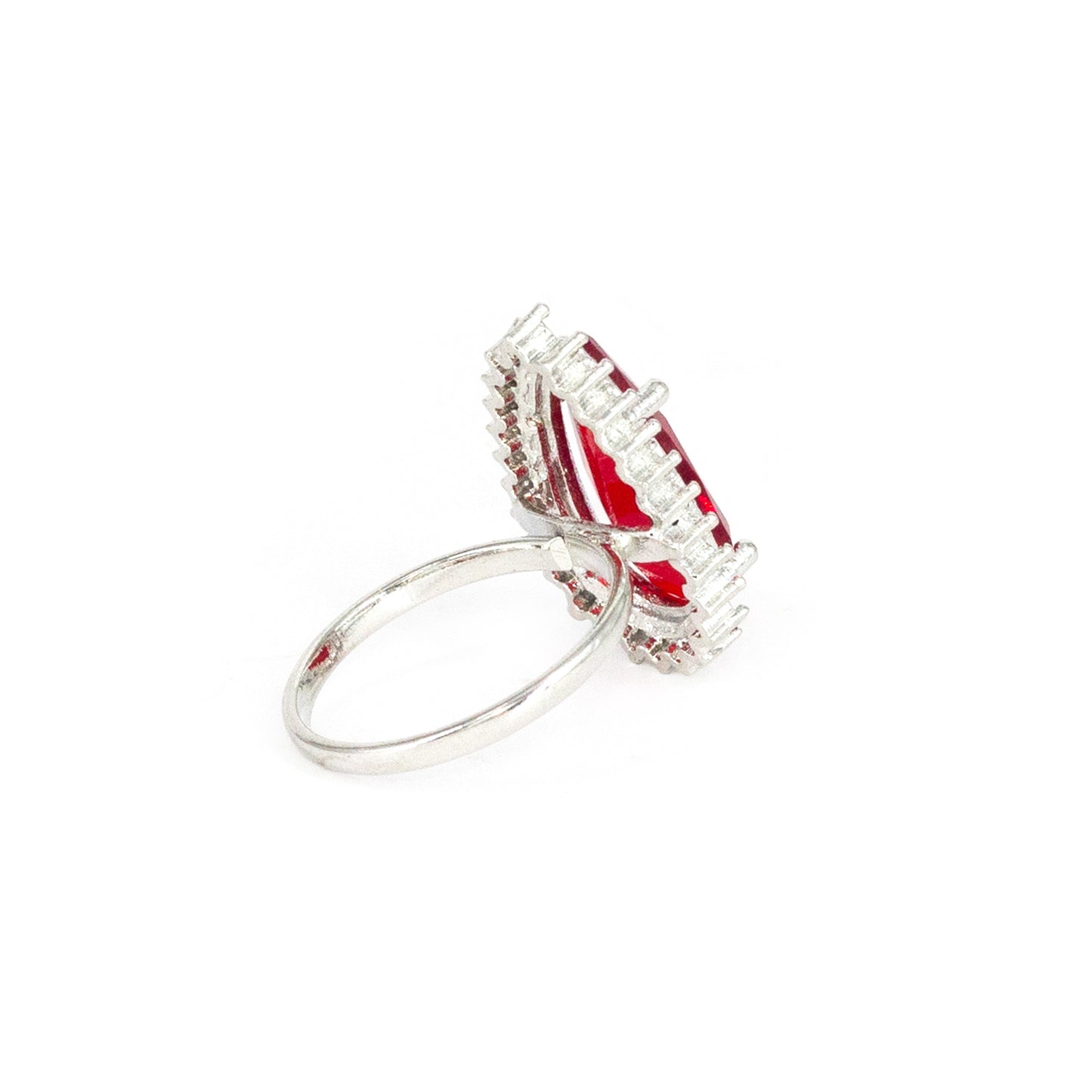 Rhodium Plated Red AD Finger Ring for Women