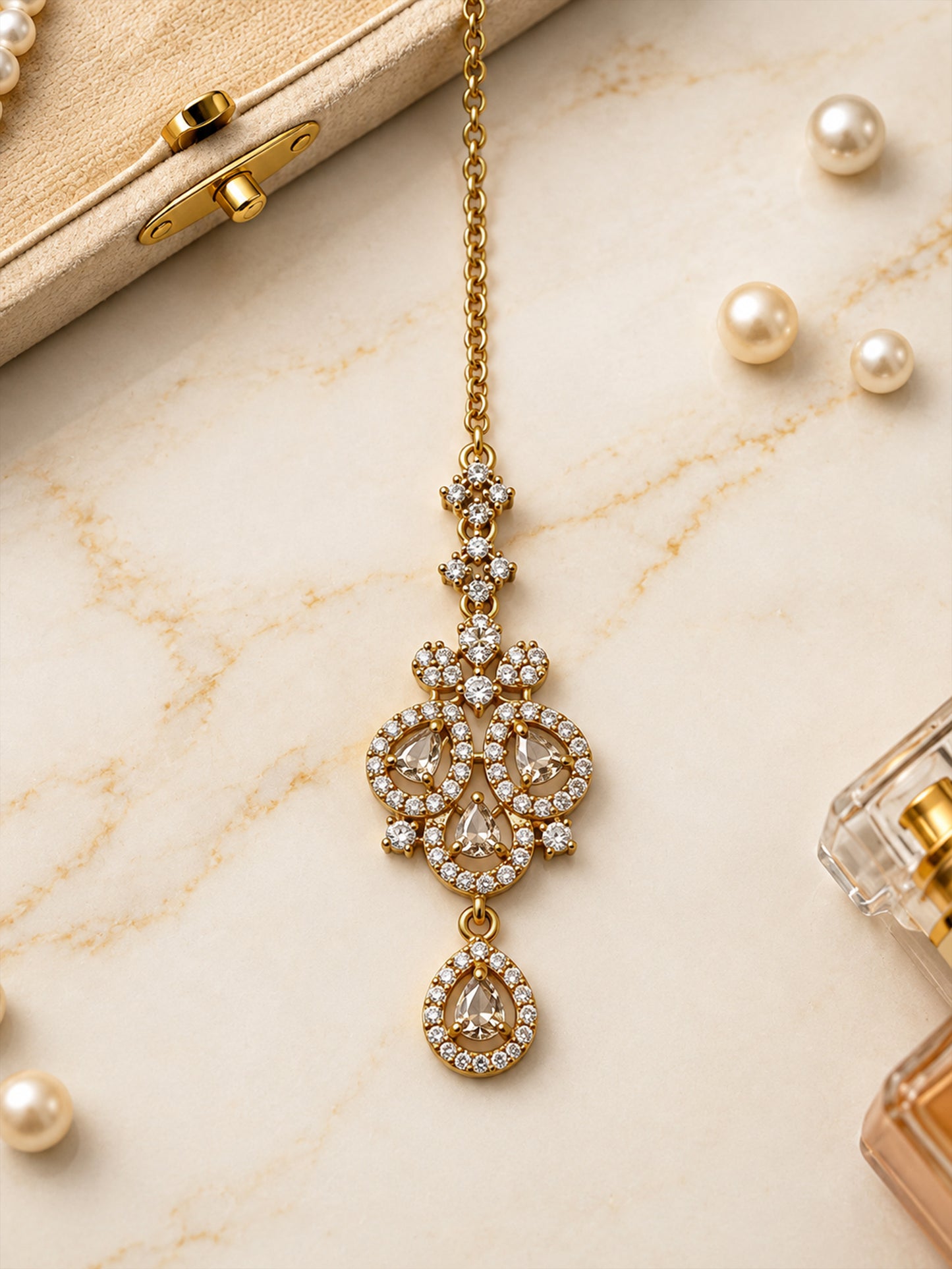 Antique Gold Plated AD Maang Tikka for Women