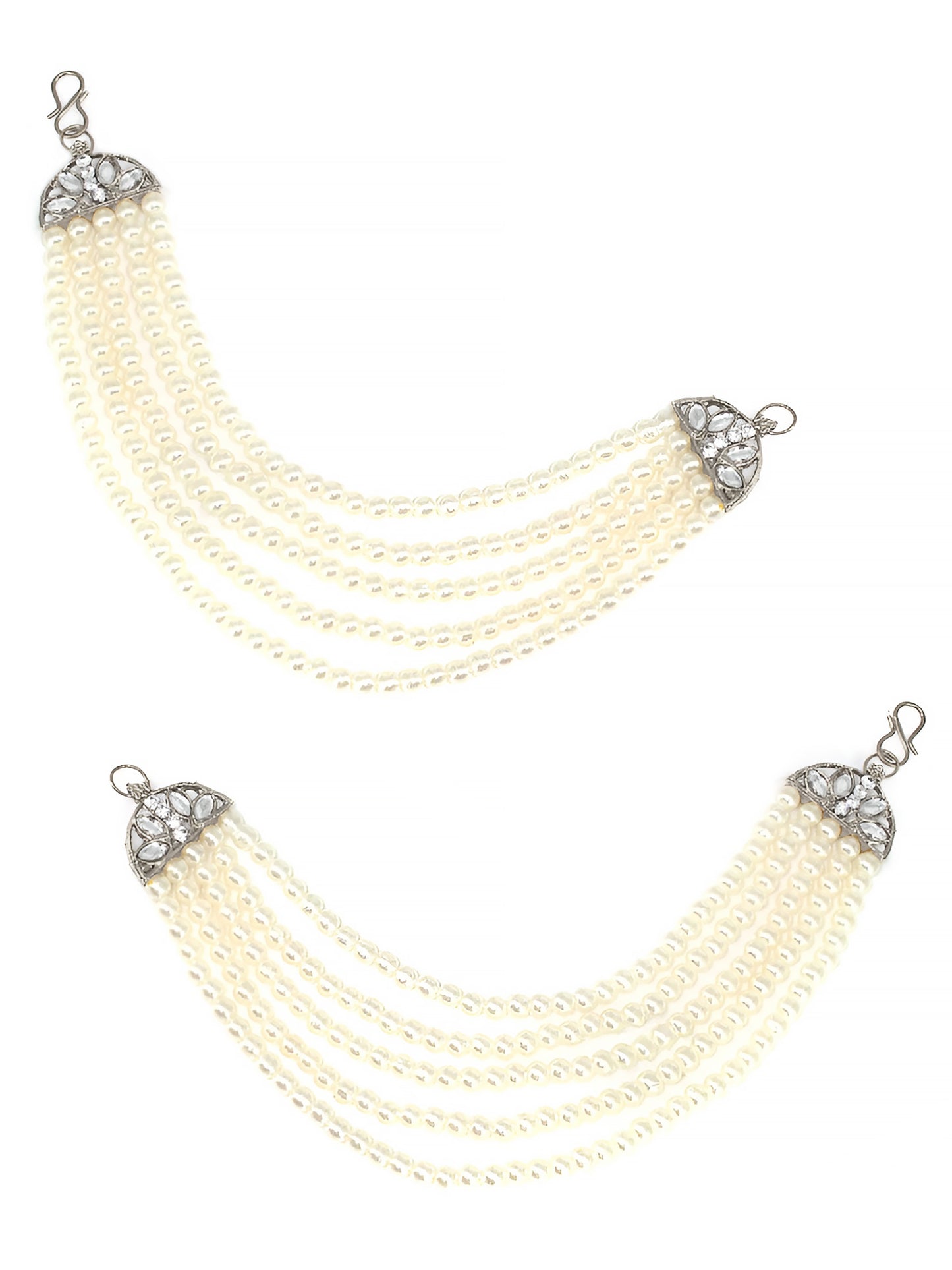 Silver Plated Kundan & Pearl Ear Chain for Women