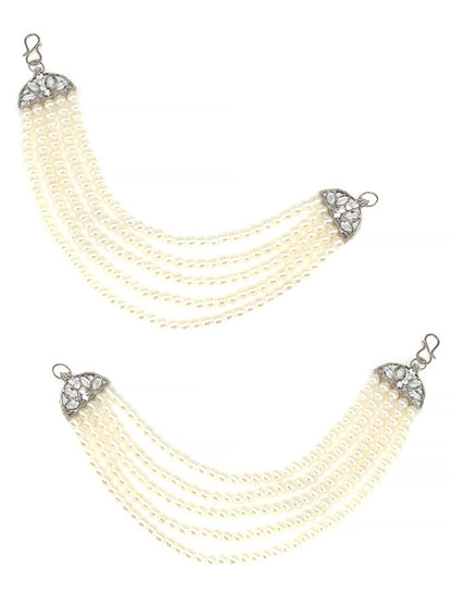 Silver Plated Kundan & Pearl Ear Chain for Women
