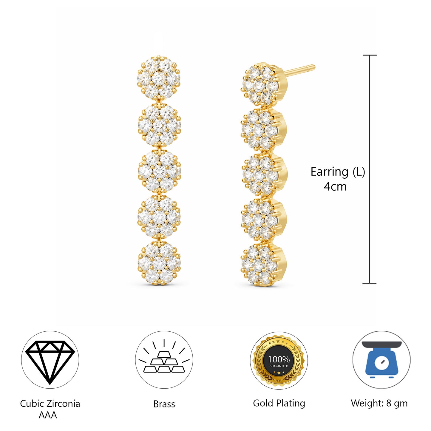 Gold Plated AD Floral Drop Earrings for Women