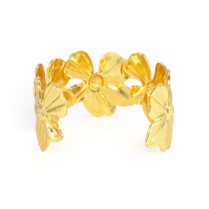 Gold Plated Floral Adjustable Cuff Bracelet for Women