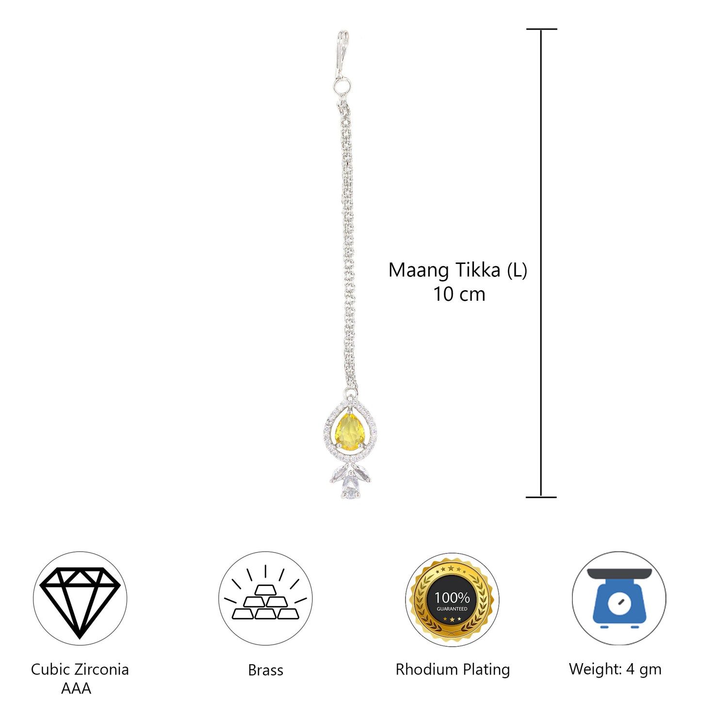 Silver Plated Yellow AD Maang Tikka for Women