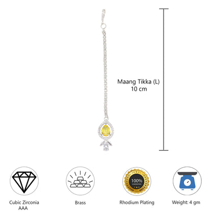 Silver Plated Yellow AD Maang Tikka for Women