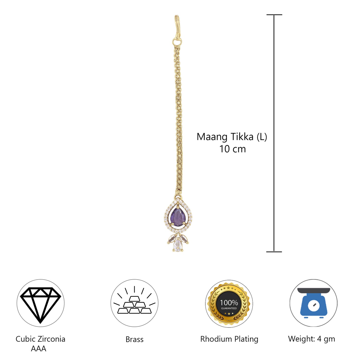 Gold Plated Purple AD Maang Tikka for Women