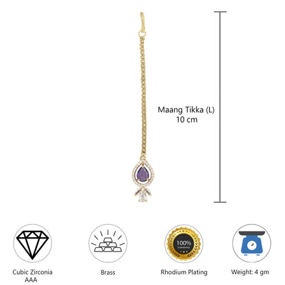 Gold Plated Purple AD Maang Tikka for Women