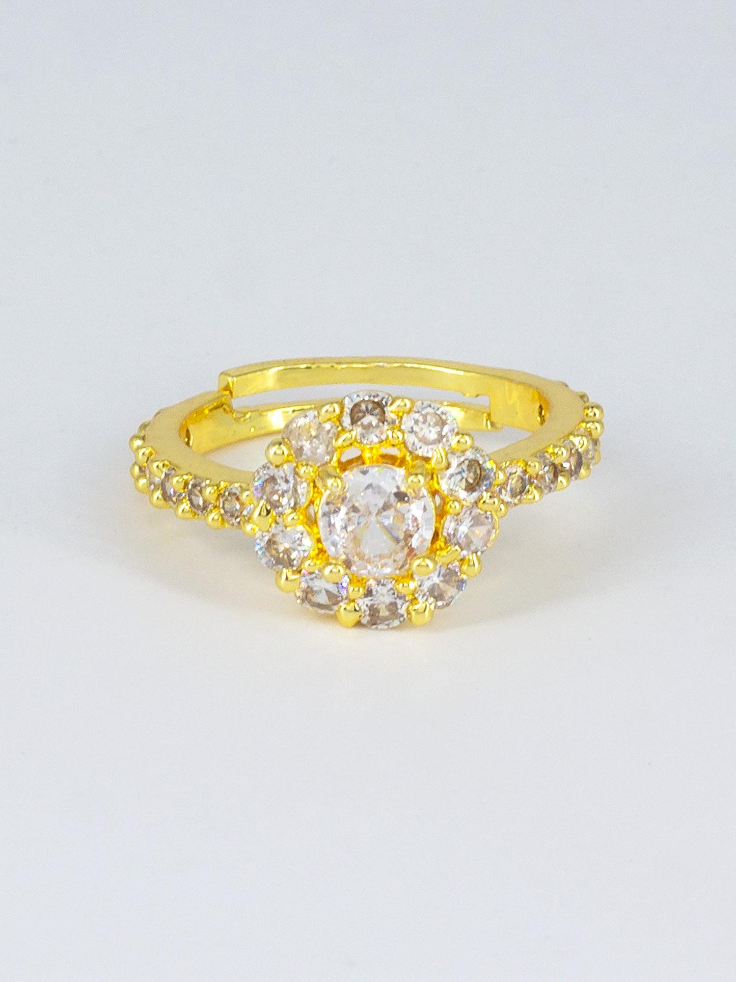 Gold Plated AD Circular Adjustable Ring for Women