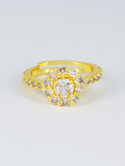 Gold Plated AD Circular Adjustable Ring for Women
