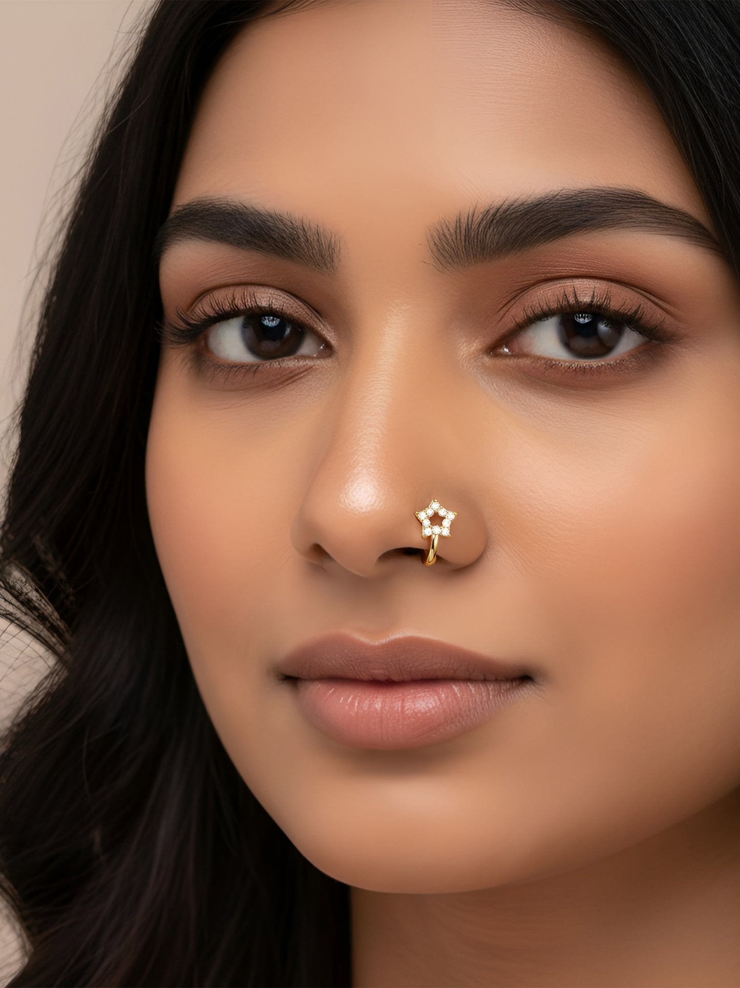 Set of 4 Silver & Gold Plated White AD Press On Nose Pins for women
